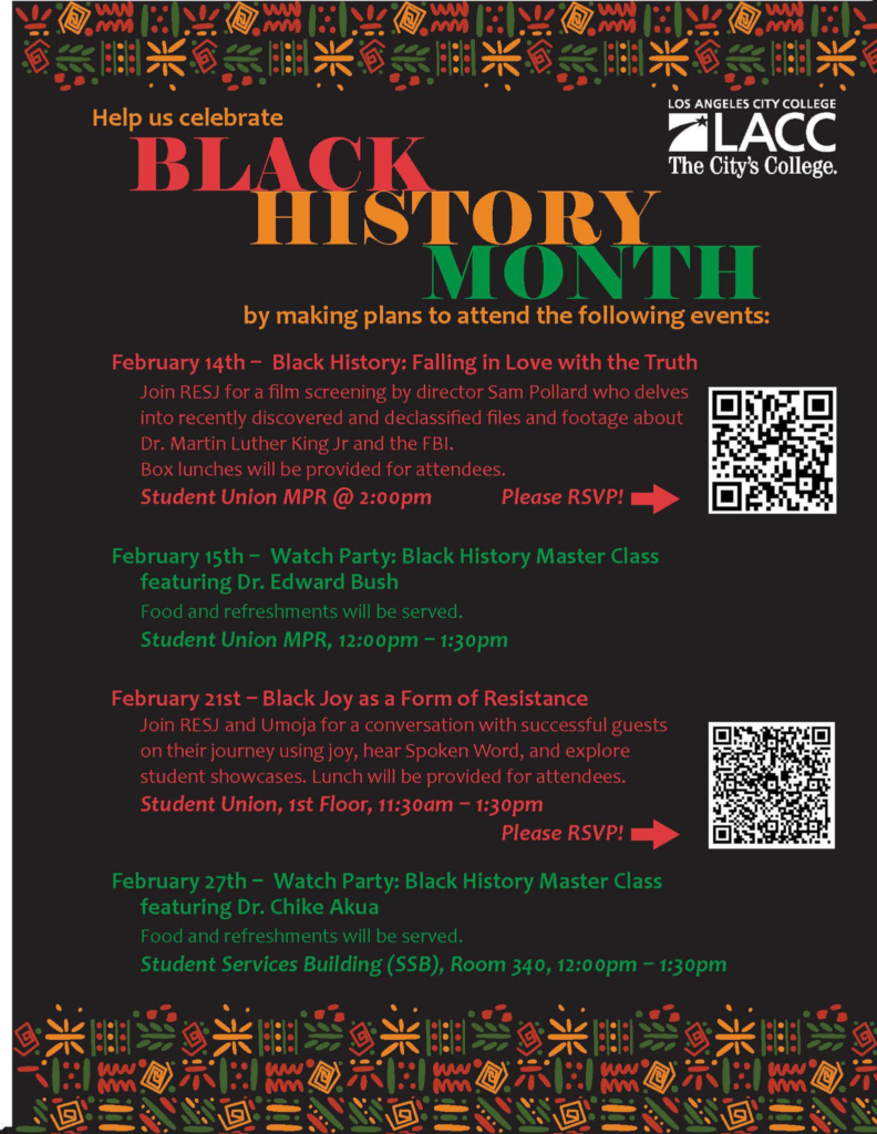 LACC Black History Month schedule. 